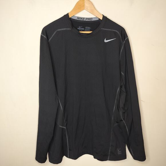 Nike Pro Dri Fit Long Sleeve Compression Shirt Fitted Black - Picture 1 of 9